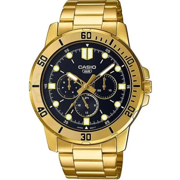 Casio MTP-VD300G-1EUDF férfi karóra, arany acélszíj, fekete számlap, 44 mm