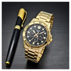 Casio MTP-VD300G-1EUDF férfi karóra, arany acélszíj, fekete számlap, 44 mm