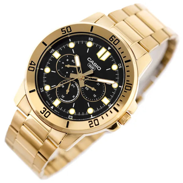 Casio MTP-VD300G-1EUDF férfi karóra, arany acélszíj, fekete számlap, 44 mm