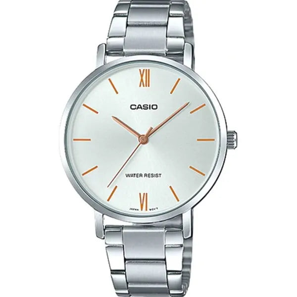 Casio MTP-VT01D-7BUDF férfi kvarc karóra, acél szíj, 40 mm, WR30, ezüst