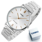 Casio MTP-VT01D-7BUDF férfi kvarc karóra, acél szíj, 40 mm, WR30, ezüst