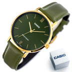 Casio MTP-VT01GL-3B férfi karóra, zöld számlap, bőr szíj, WR30, 40 mm