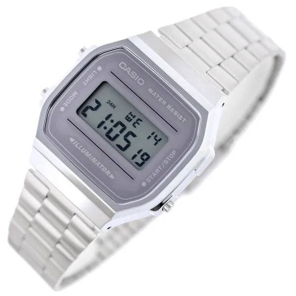 Casio A168WEM-7EF uniszex digitális óra, ezüst, hálós acélszíj, WR30, díszdoboz