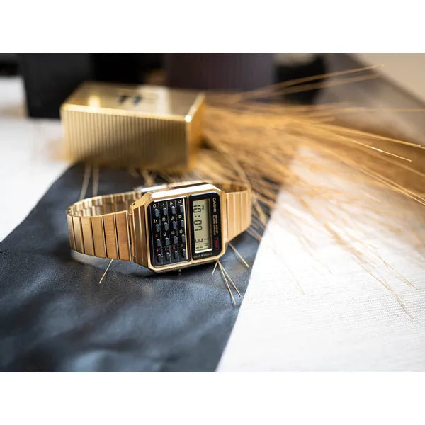 Casio CA-500WEG-1AEF férfi kalkulátoros digitális óra, arany acél, WR30