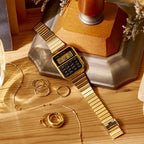 Casio CA-500WEG-1AEF férfi kalkulátoros digitális óra, arany acél, WR30