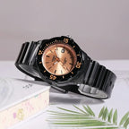 Casio női karóra LRW-200H-9E2VDF, 39 mm, WR100, fekete gumi, rózsaarany