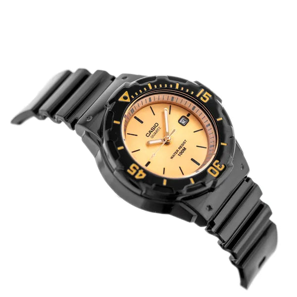 Casio női karóra LRW-200H-9E2VDF, 39 mm, WR100, fekete gumi, rózsaarany