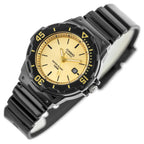 Casio női karóra, kvarc, 100 m vízálló, 39 mm, fekete szíj, arany számlap