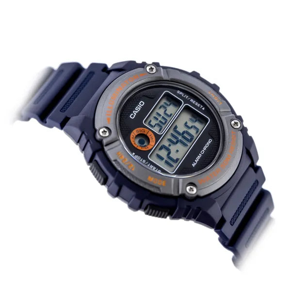 Casio W-216H-2BVDF férfi digitális karóra, sötétkék, WR50, dobozzal