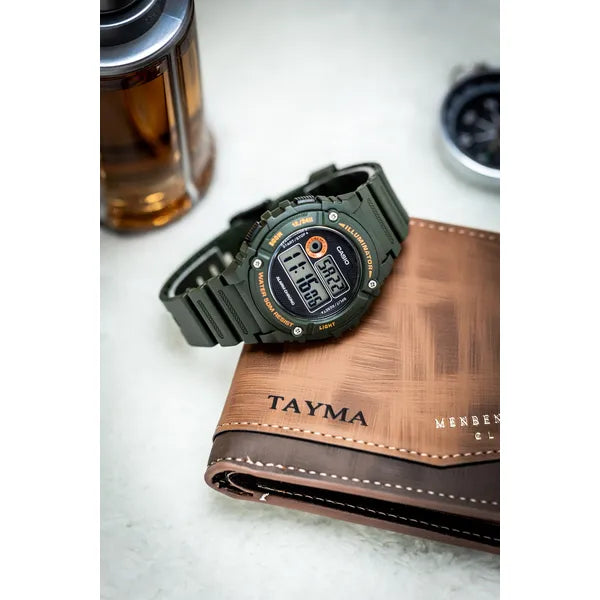 Casio W-216H-3B férfi digitális karóra, zöld, WR50, díszdoboz