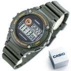 Casio W-216H-3B férfi digitális karóra, zöld, WR50, díszdoboz