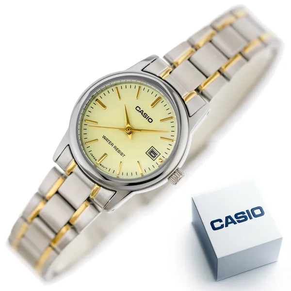 Casio LTP-V002SG-9A női karóra, kvarc, 31 mm, acél, WR30, arany számlap