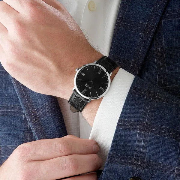 Hugo Boss Jackson 1513369 férfi karóra, 40 mm, fekete bőr, ezüst, WR30