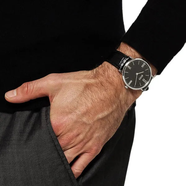 Hugo Boss Jackson 1513369 férfi karóra, 40 mm, fekete bőr, ezüst, WR30
