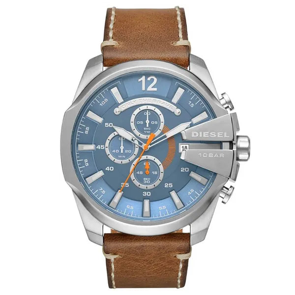 Diesel DZ4458 férfi karóra, 51 mm, kék számlap, bőr szíj, 10 ATM, díszdoboz