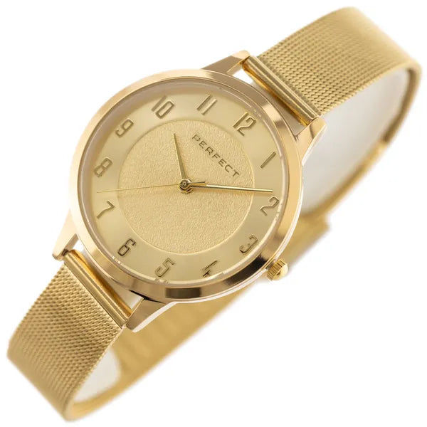 Női ajándékszett: aranyszínű rozsdamentes acél óra (36 mm) + karkötő, WR30