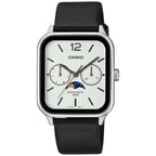 Casio MTP-M305L-7AV férfi karóra, bőrszíj, fehér számlap, holdfázis, WR50