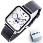 Casio MTP-M305L-7AV férfi karóra, bőrszíj, fehér számlap, holdfázis, WR50