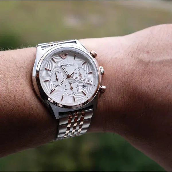 Emporio Armani férfi karóra AR1998, krónográf, acél, 43 mm, fehér, WR50