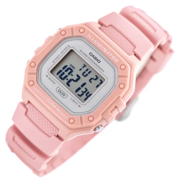 Casio W-218HC-4A uniszex digitális karóra, rózsaszín, WR50, LED, stopper