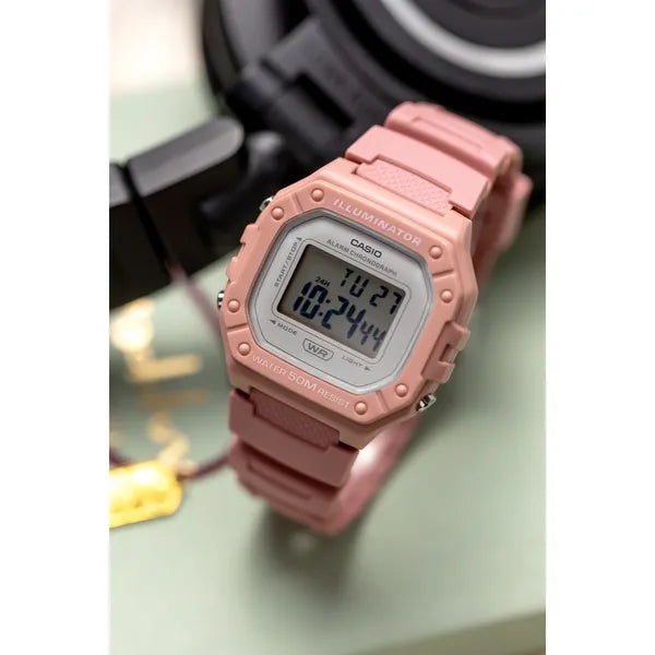 Casio W-218HC-4A uniszex digitális karóra, rózsaszín, WR50, LED, stopper