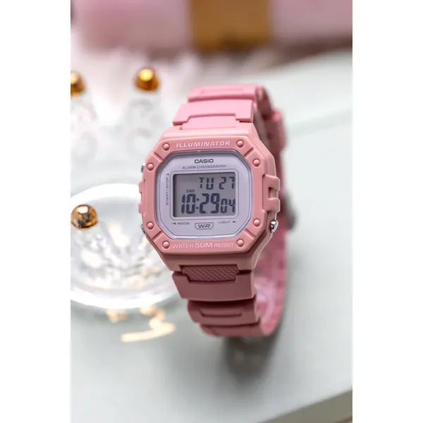 Casio W-218HC-4A uniszex digitális karóra, rózsaszín, WR50, LED, stopper