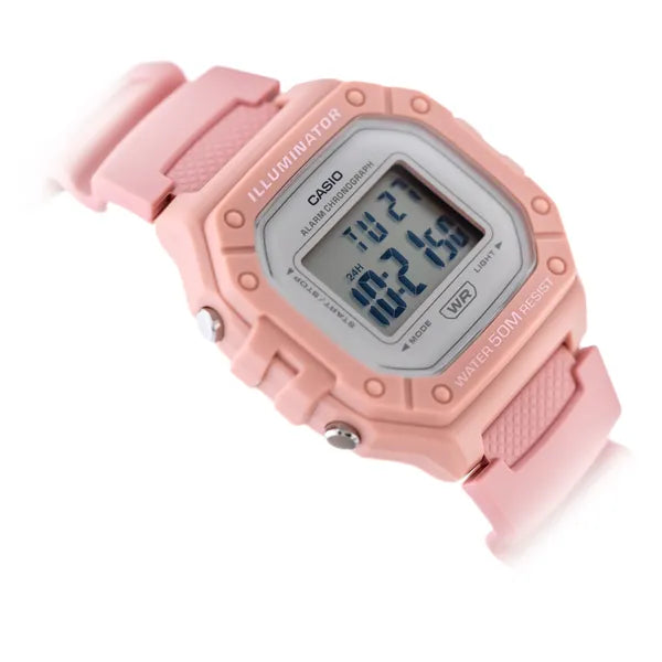 Casio W-218HC-4A uniszex digitális karóra, rózsaszín, WR50, LED, stopper