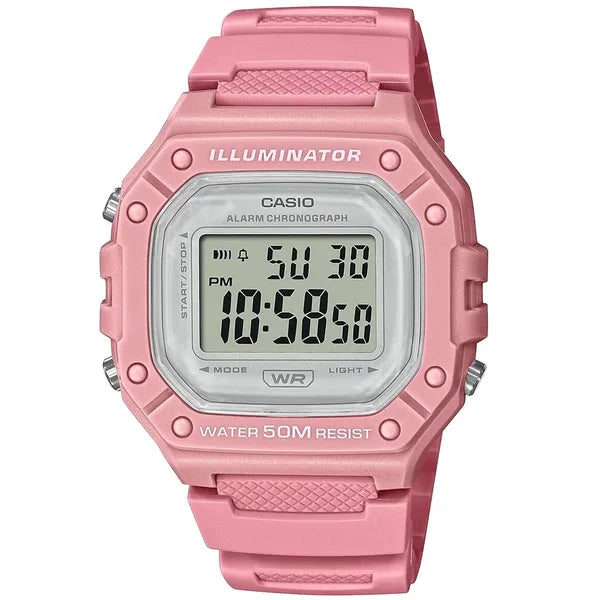Casio W-218HC-4A uniszex digitális karóra, rózsaszín, WR50, LED, stopper