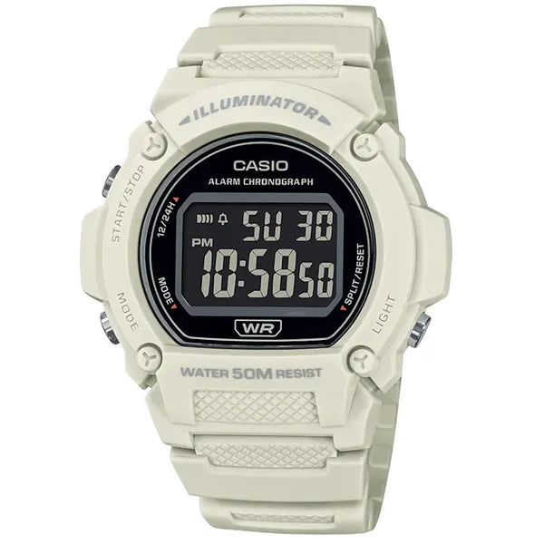 Casio W-219HC-8BVDF férfi digitális karóra, WR50, kvarc, krémszínű szíj