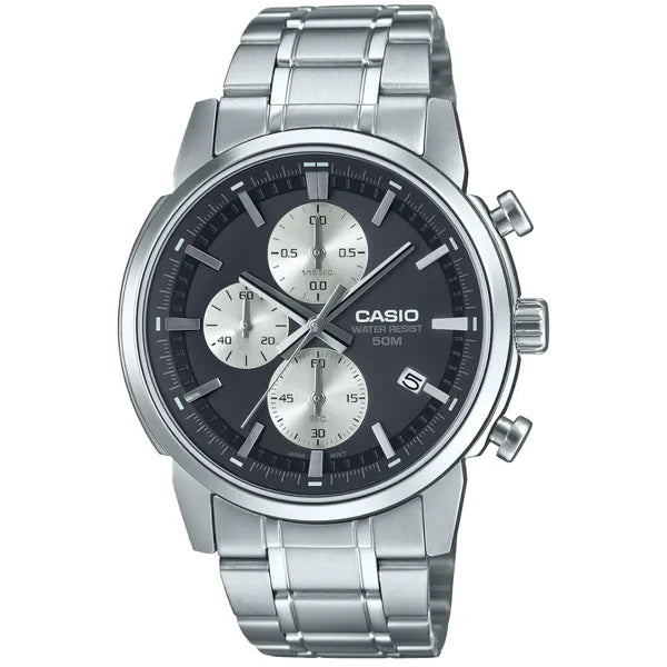 Casio MTP-E510D-1A2 férfi karóra, rozsdamentes acél szíj, fekete számlap, WR50