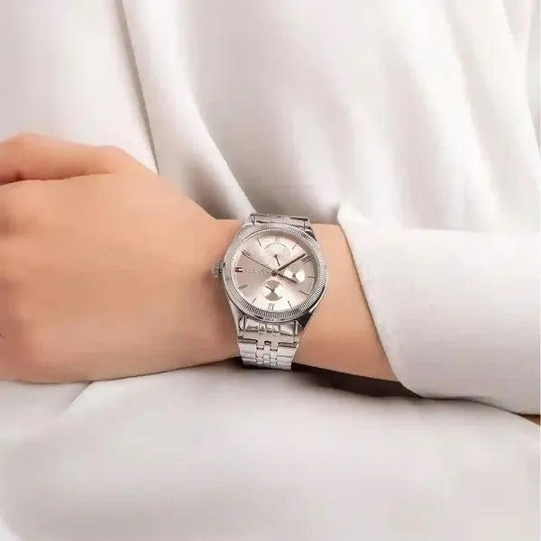 Tommy Hilfiger Monica női karóra, kvarc, 38 mm, ezüst acél, rózsaszín, WR30