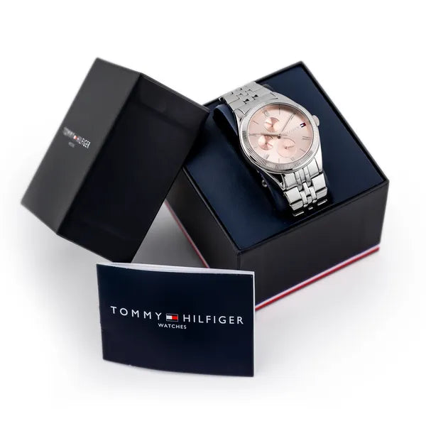 Tommy Hilfiger Monica női karóra, kvarc, 38 mm, ezüst acél, rózsaszín, WR30