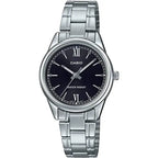 Casio LTP-V005D-1B2 női karóra, fekete számlap, acél szíj, dátum, 28 mm