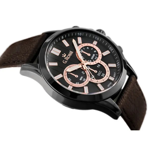 G. Rossi Choopard férfi karóra, 44 mm, kvarc, barna bőr szíj, fekete számlap