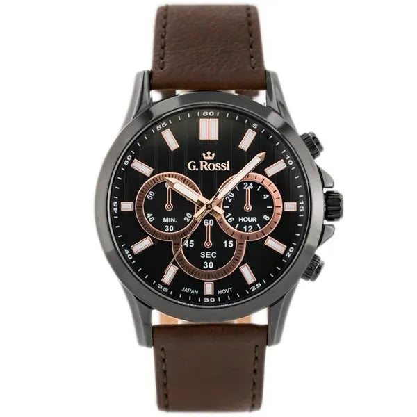 G. Rossi Choopard férfi karóra, 44 mm, kvarc, barna bőr szíj, fekete számlap