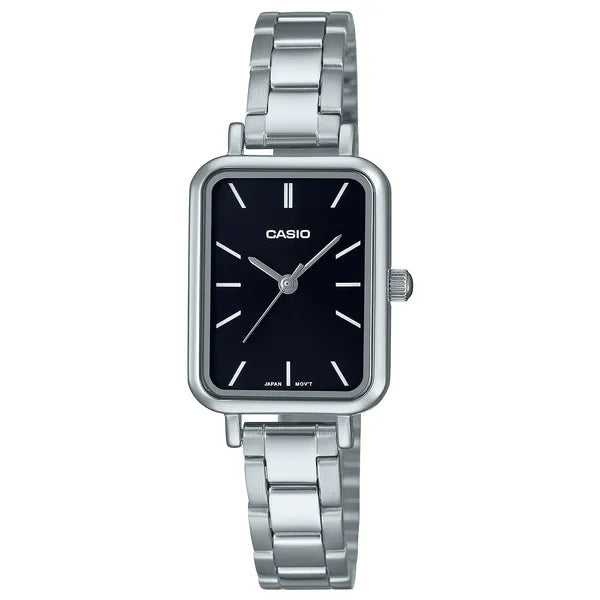 Casio LTP-V009D-1E női karóra, fekete számlap, acél szíj, WR30