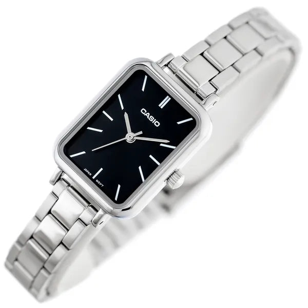 Casio LTP-V009D-1E női karóra, fekete számlap, acél szíj, WR30