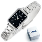 Casio LTP-V009D-1E női karóra, fekete számlap, acél szíj, WR30