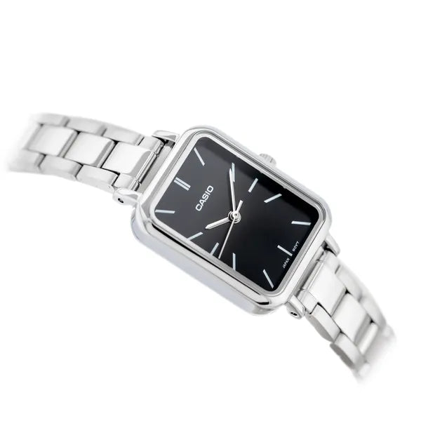 Casio LTP-V009D-1E női karóra, fekete számlap, acél szíj, WR30