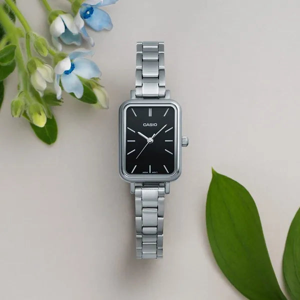 Casio LTP-V009D-1E női karóra, fekete számlap, acél szíj, WR30