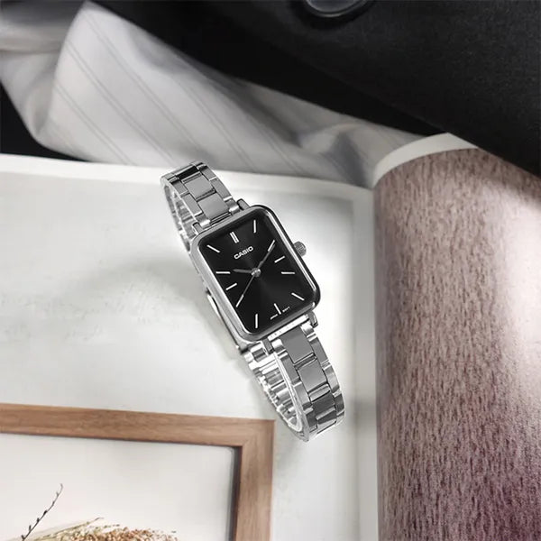 Casio LTP-V009D-1E női karóra, fekete számlap, acél szíj, WR30