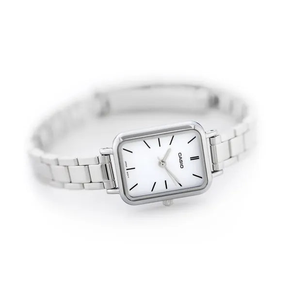 Casio női karóra LTP-V009D-7E, ezüst rozsdamentes acél szíj, fehér számlap