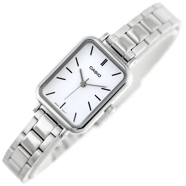 Casio női karóra LTP-V009D-7E, ezüst rozsdamentes acél szíj, fehér számlap