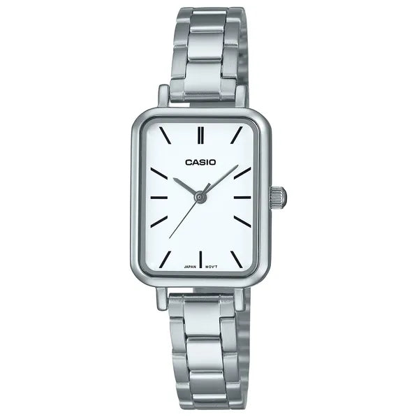 Casio női karóra LTP-V009D-7E, ezüst rozsdamentes acél szíj, fehér számlap