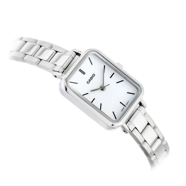Casio női karóra LTP-V009D-7E, ezüst rozsdamentes acél szíj, fehér számlap