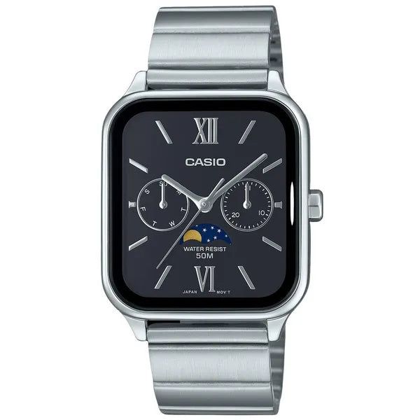 Casio MTP-M305D-1A2 férfi karóra, acél szíj, fekete számlap, WR50, holdfázis