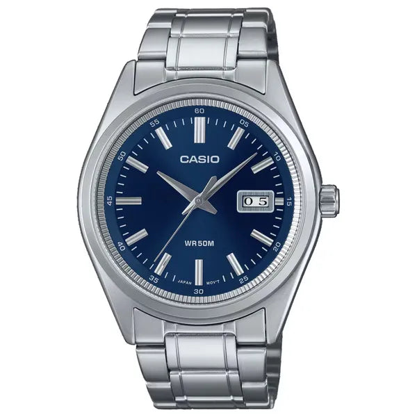Casio MTP-B180D-2A férfi karóra, acél szíj, kék számlap, WR50, 41 mm