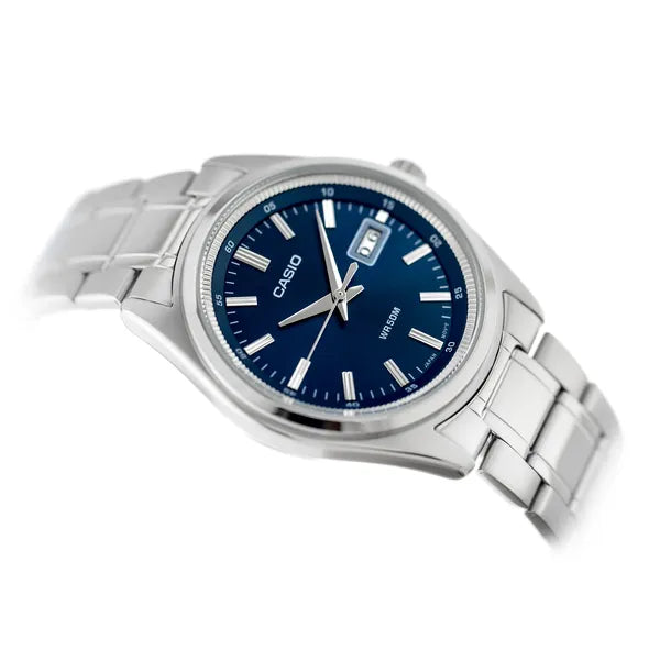 Casio MTP-B180D-2A férfi karóra, acél szíj, kék számlap, WR50, 41 mm