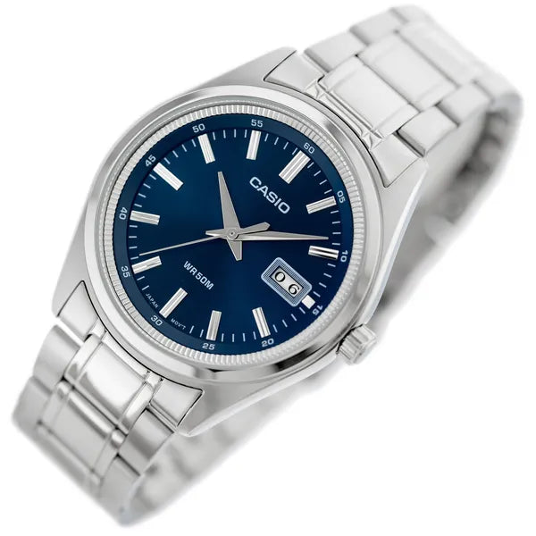Casio MTP-B180D-2A férfi karóra, acél szíj, kék számlap, WR50, 41 mm
