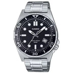Casio MTD-135D-1A férfi karóra, fekete számlap, acél szíj, WR50, díszdobozzal